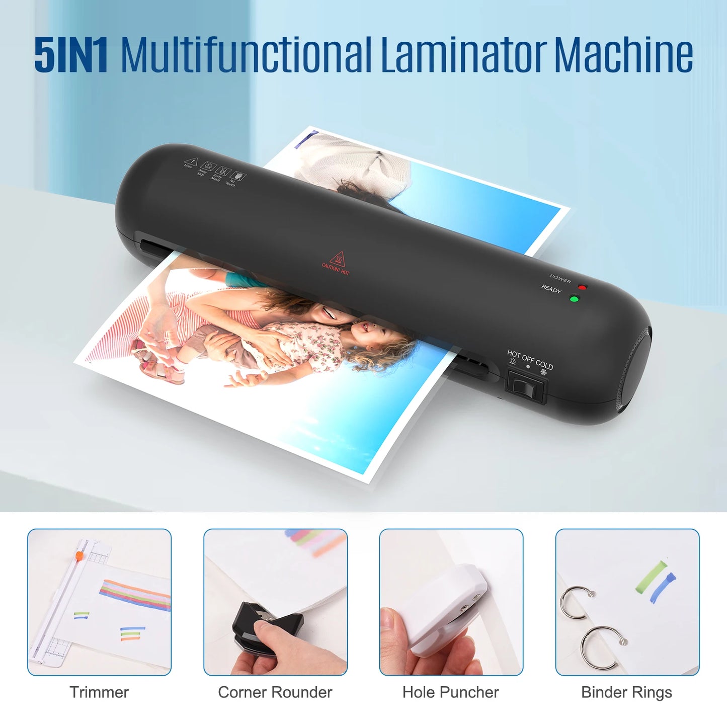 A4 Laminating Machine Set – Hot & Cold Modes with Cutter & Puncher