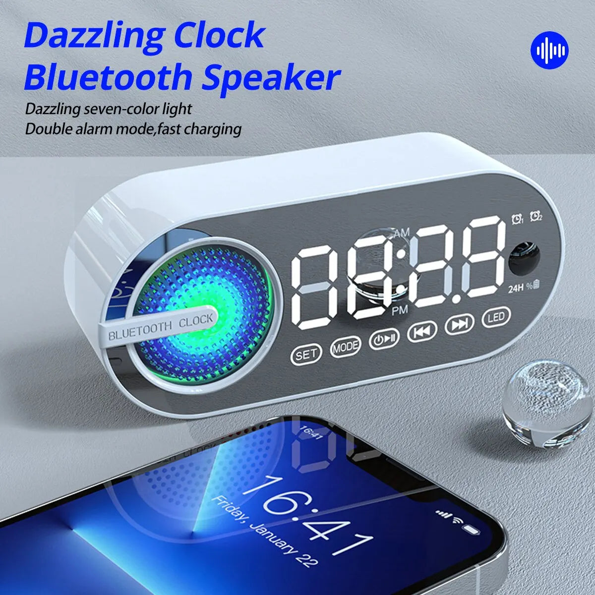 Smart Bluetooth Speaker Clock with RGB Lighting & Digital Display