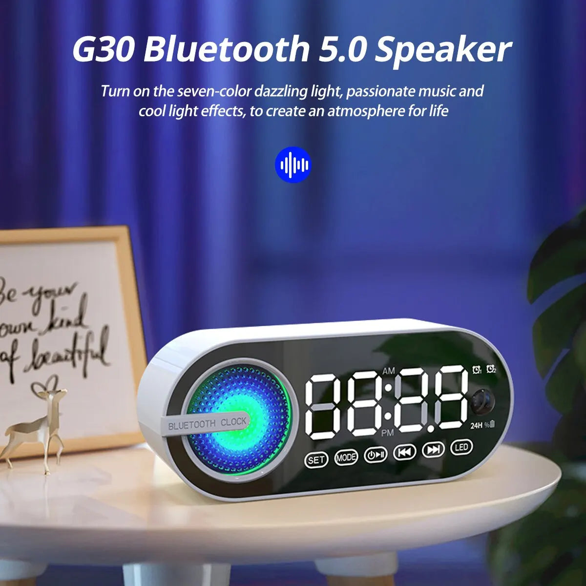 Smart Bluetooth Speaker Clock with RGB Lighting & Digital Display