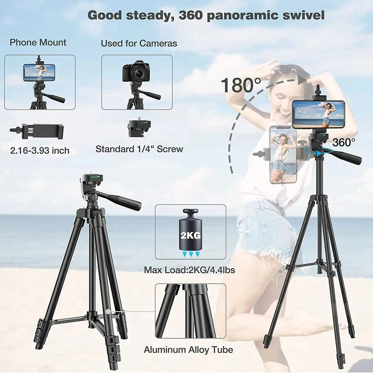 100cm Phone Tripod Stand with Bluetooth Remote